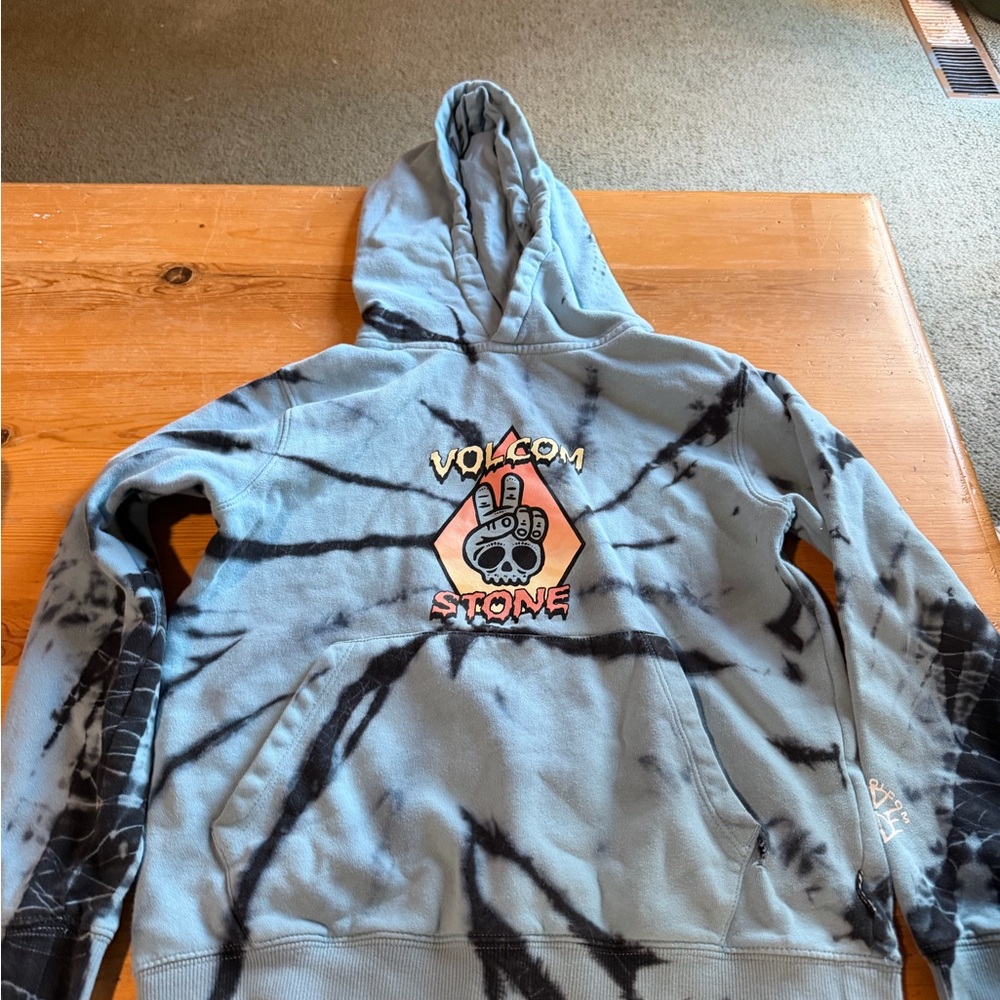 Volcom Blue and Black Tie-Dye Hoodie